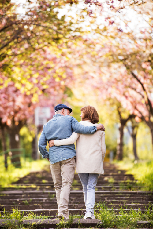 Couple walking in park