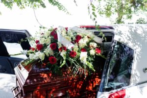 Casket and flowers