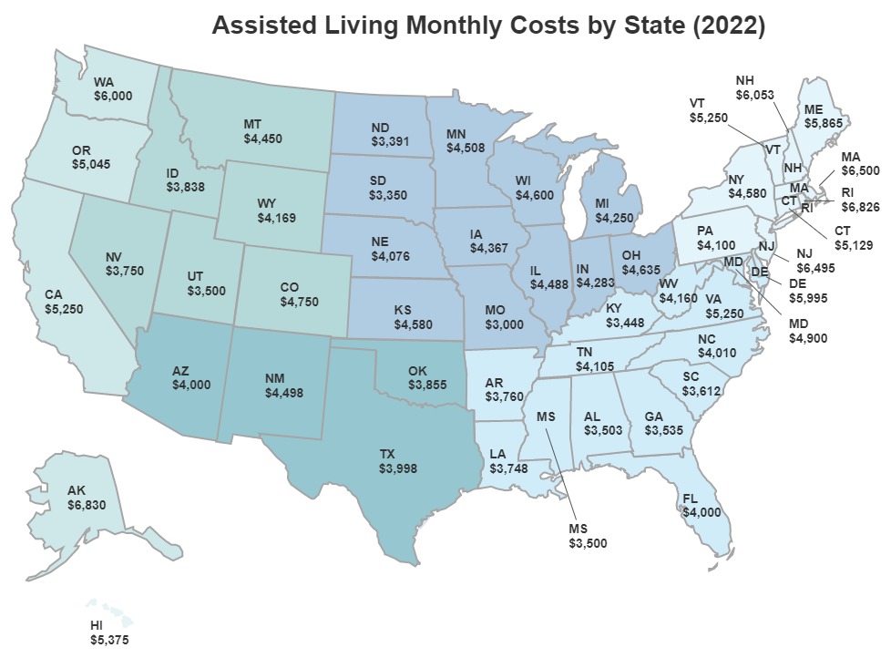 Assisted living costs by state (2022)