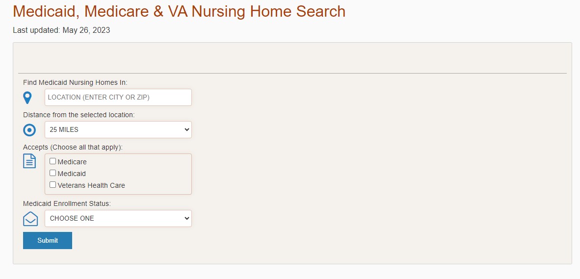 Screenshot of the ACA's assisted living facility search tool