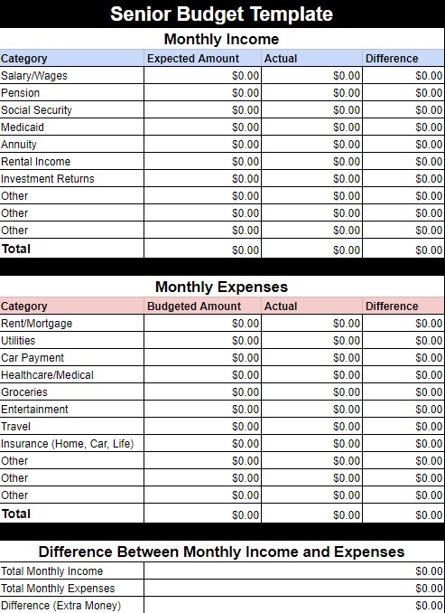 senior budget template